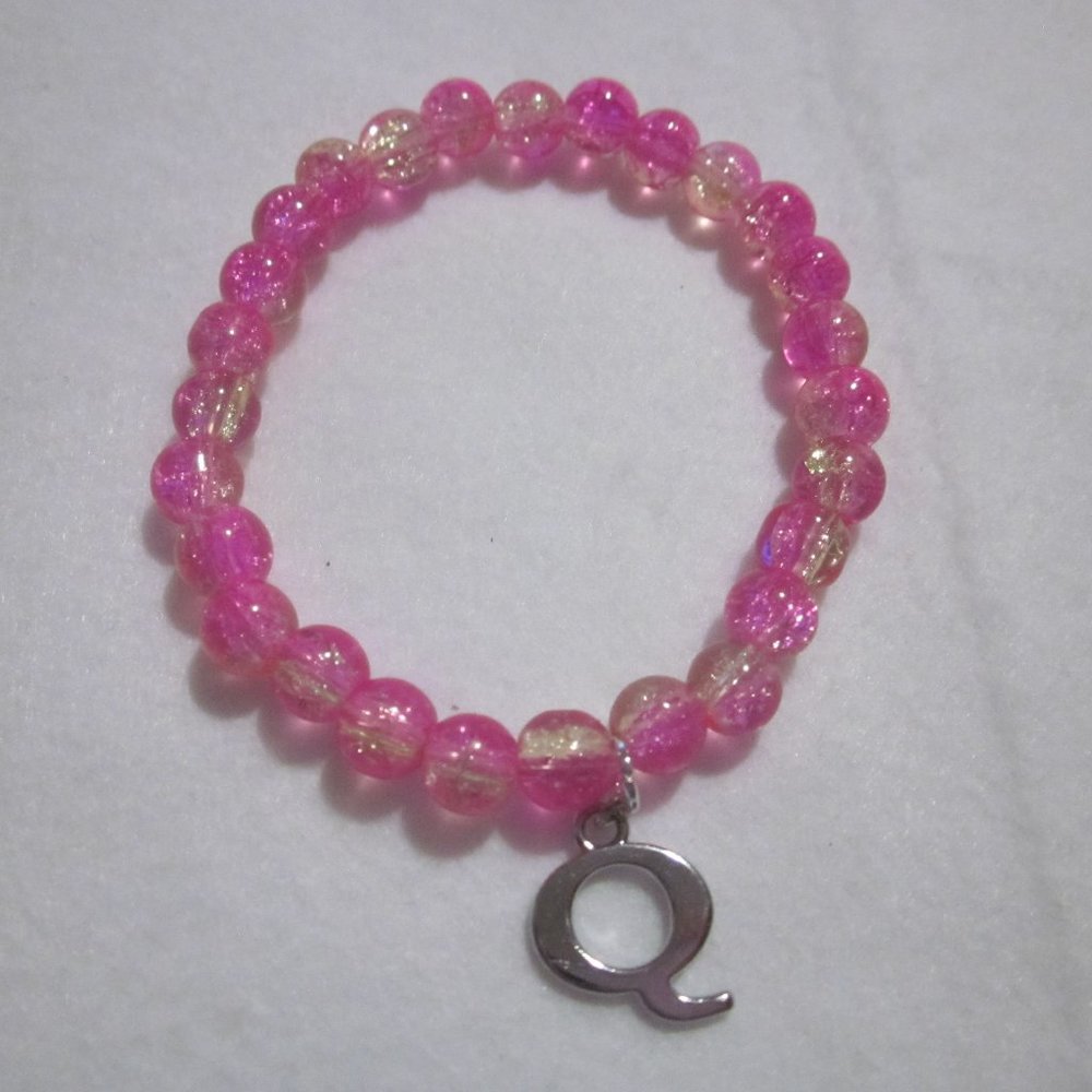 Pink / Yellow Two Tone Initial Q Charm Bracelet.